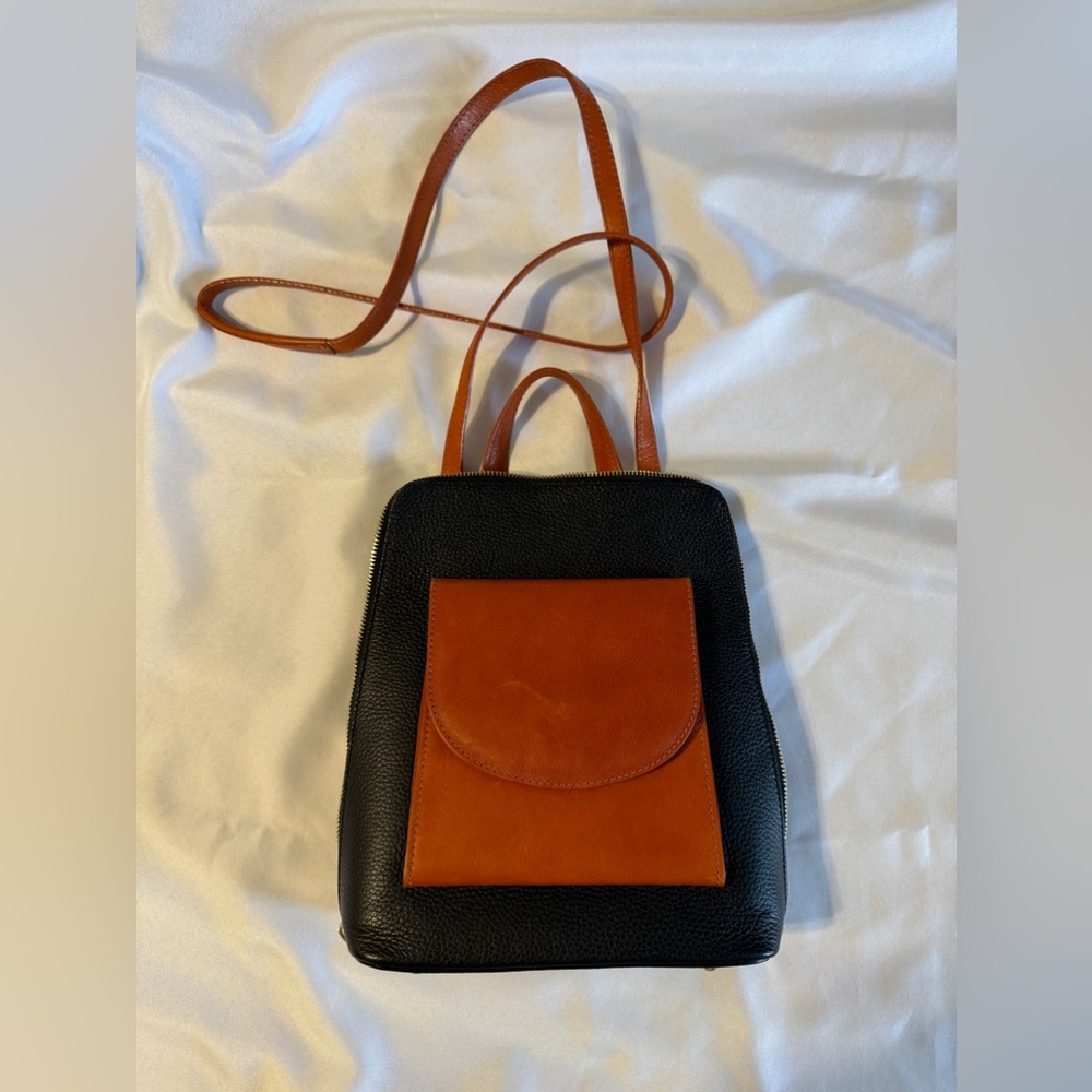 Divina Firenze Designer Black Leather Backpack Convertible Purse Made In Italy